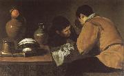 VELAZQUEZ, Diego Rodriguez de Silva y Two boy beside the table oil painting on canvas